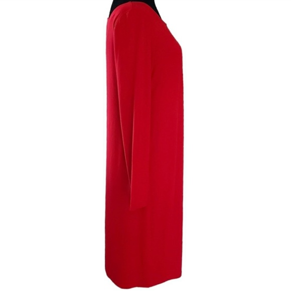 Eileen Fisher Medium Shift Dress Red Ballet Neck Cut Out Back Viscose Holiday - Picture 3 of 6